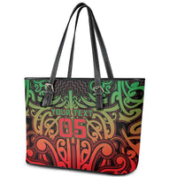 Custom Aotearoa Tuhoe Leather Tote Bag Maori Tribal Pattern Mix Poutama LT05 - Polynesian Pride