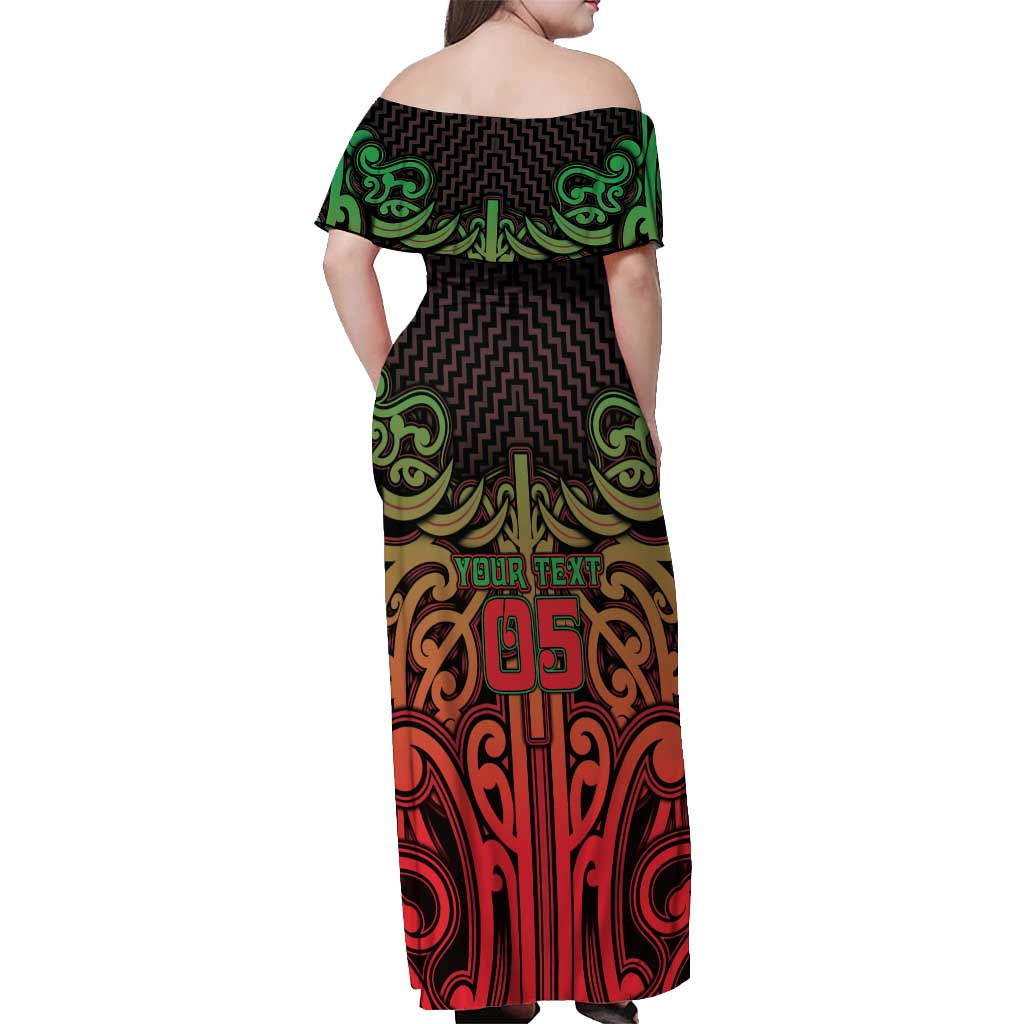 Custom Aotearoa Tuhoe Off Shoulder Maxi Dress Maori Tribal Pattern Mix Poutama LT05 - Polynesian Pride