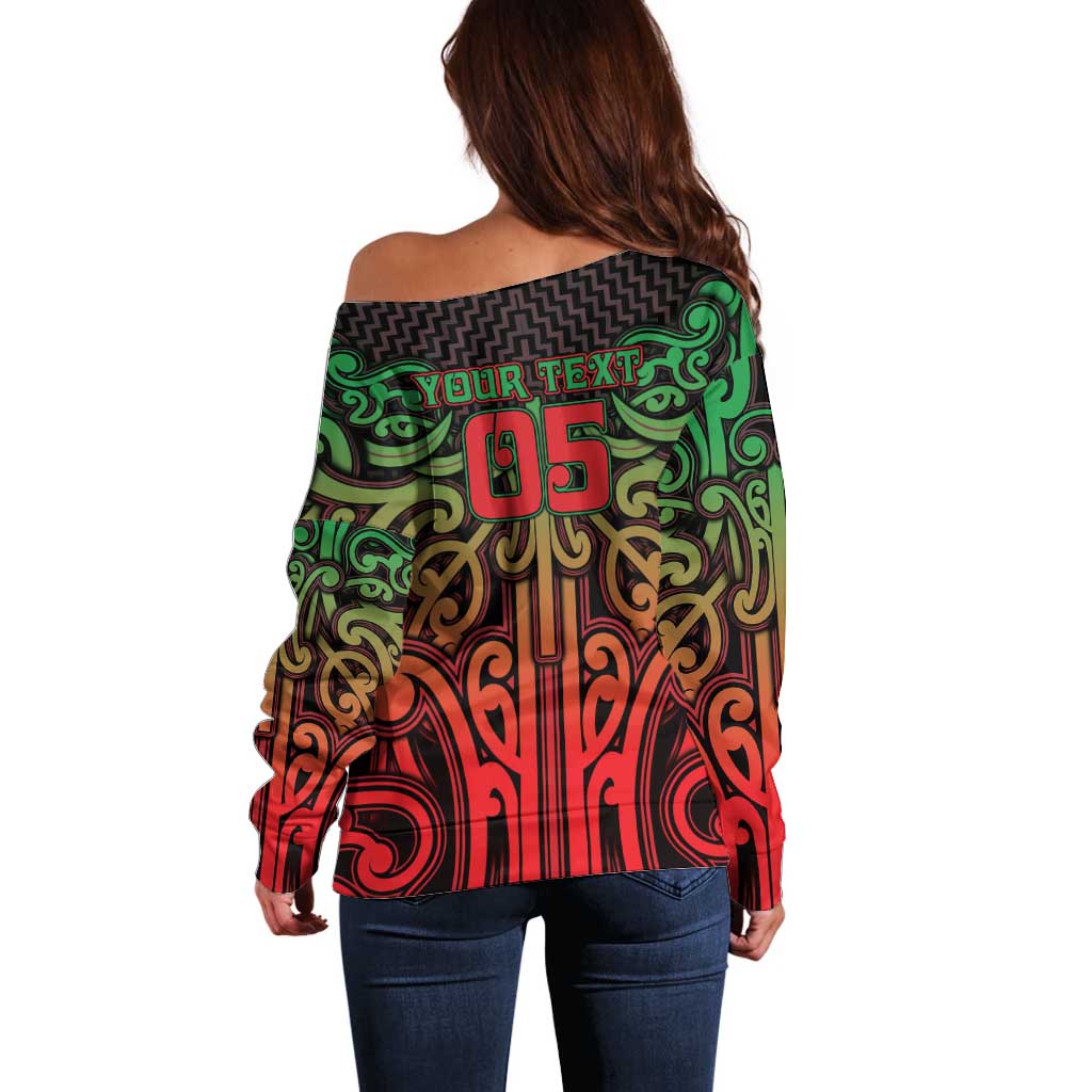 Custom Aotearoa Tuhoe Off Shoulder Sweater Maori Tribal Pattern Mix Poutama