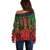 Custom Aotearoa Tuhoe Off Shoulder Sweater Maori Tribal Pattern Mix Poutama