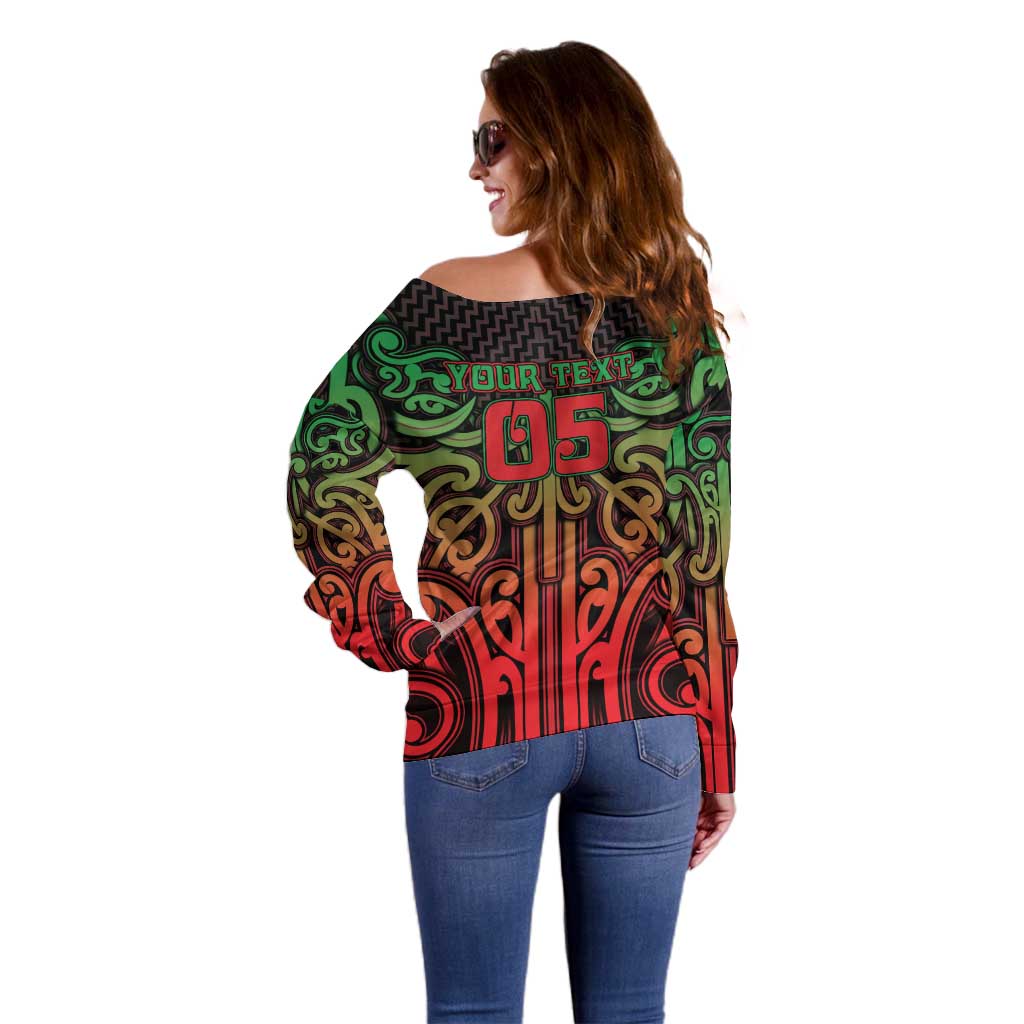 Custom Aotearoa Tuhoe Off Shoulder Sweater Maori Tribal Pattern Mix Poutama