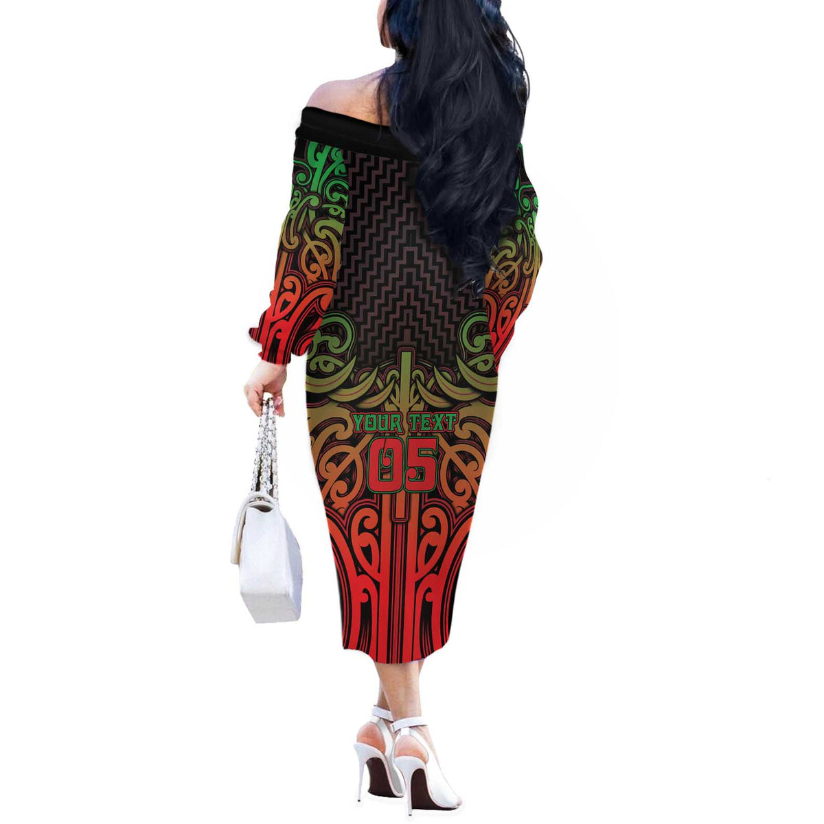 Custom Aotearoa Tuhoe Off The Shoulder Long Sleeve Dress Maori Tribal Pattern Mix Poutama LT05 - Polynesian Pride