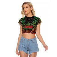 Custom Aotearoa Tuhoe Raglan Cropped T Shirt Maori Tribal Pattern Mix Poutama LT05 Female Black - Polynesian Pride