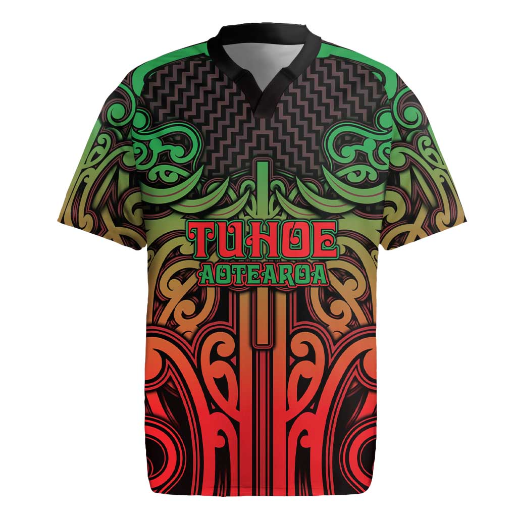 Custom Aotearoa Tuhoe Rugby Jersey Maori Tribal Pattern Mix Poutama LT05 Black - Polynesian Pride