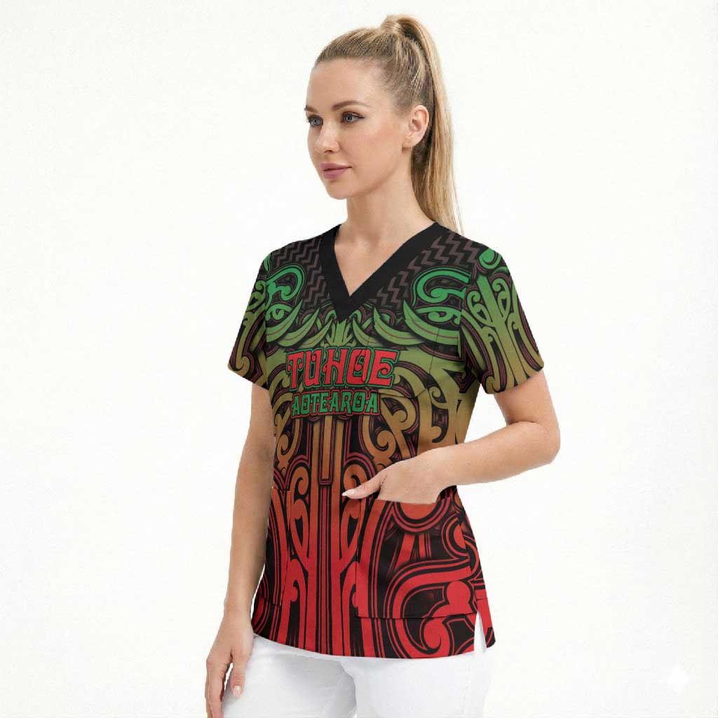 Custom Aotearoa Tuhoe Scrub Top Maori Tribal Pattern Mix Poutama LT05 - Polynesian Pride