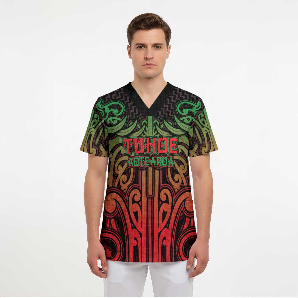 Custom Aotearoa Tuhoe Scrub Top Maori Tribal Pattern Mix Poutama LT05 - Polynesian Pride