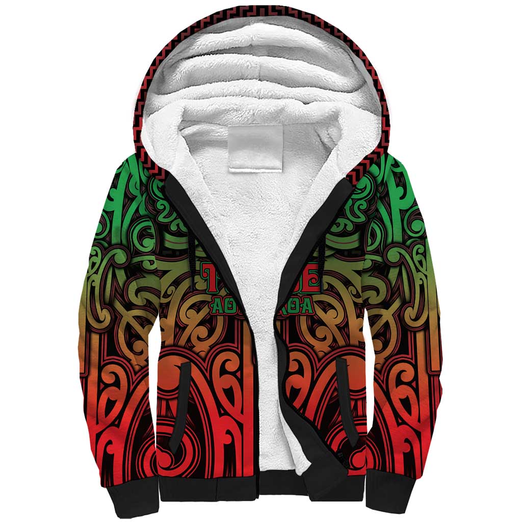 Custom Aotearoa Tuhoe Sherpa Hoodie Maori Tribal Pattern Mix Poutama LT05 Unisex Black - Polynesian Pride