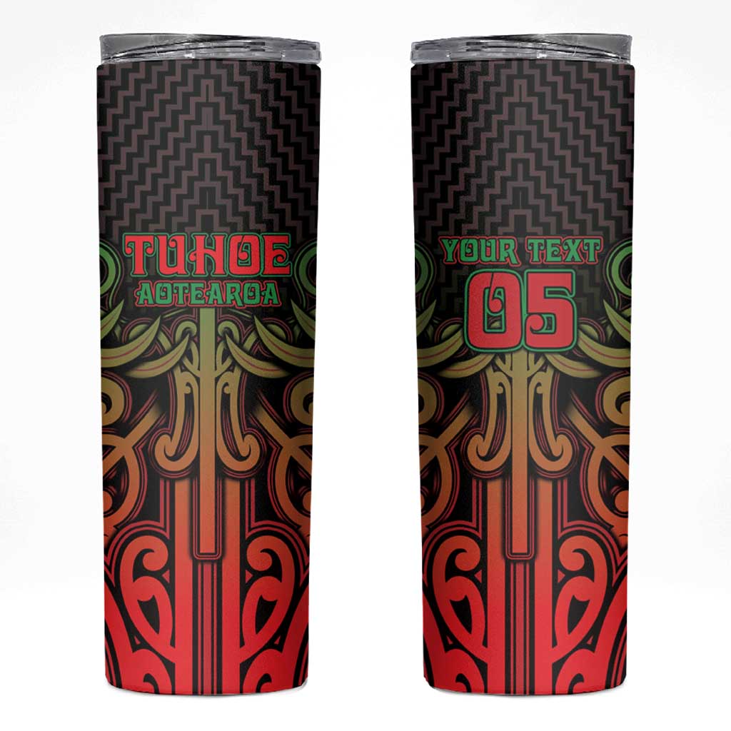 Custom Aotearoa Tuhoe Skinny Tumbler Maori Tribal Pattern Mix Poutama LT05 Black - Polynesian Pride