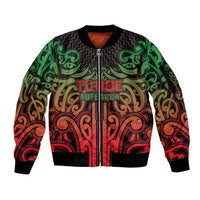 Custom Aotearoa Tuhoe Sleeve Zip Bomber Jacket Maori Tribal Pattern Mix Poutama LT05 Unisex Black - Polynesian Pride