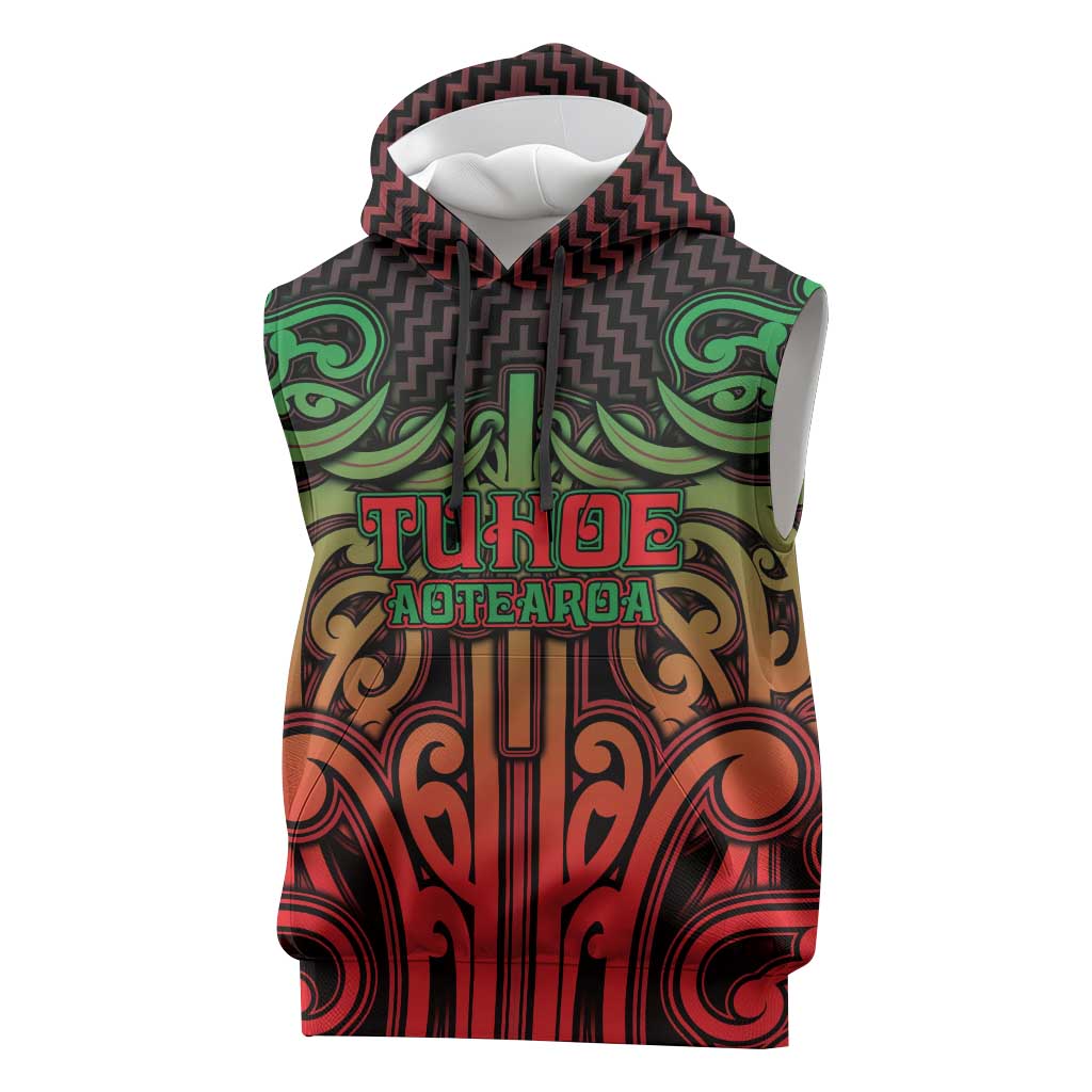 Custom Aotearoa Tuhoe Sleeveless Hoodie Maori Tribal Pattern Mix Poutama LT05 Black - Polynesian Pride