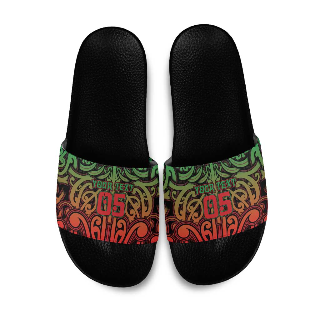 Custom Aotearoa Tuhoe Slide Sandals Maori Tribal Pattern Mix Poutama LT05 Black - Polynesian Pride