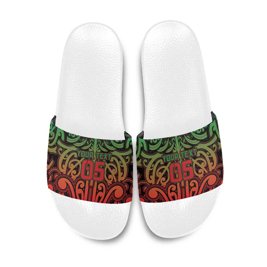 Custom Aotearoa Tuhoe Slide Sandals Maori Tribal Pattern Mix Poutama LT05 Black - Polynesian Pride