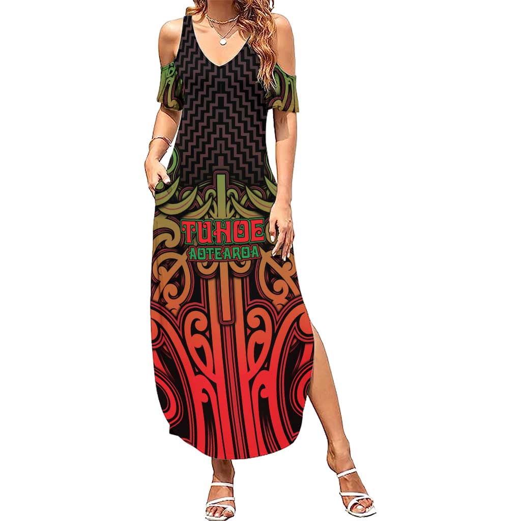 Custom Aotearoa Tuhoe Summer Maxi Dress Maori Tribal Pattern Mix Poutama LT05 Women Black - Polynesian Pride