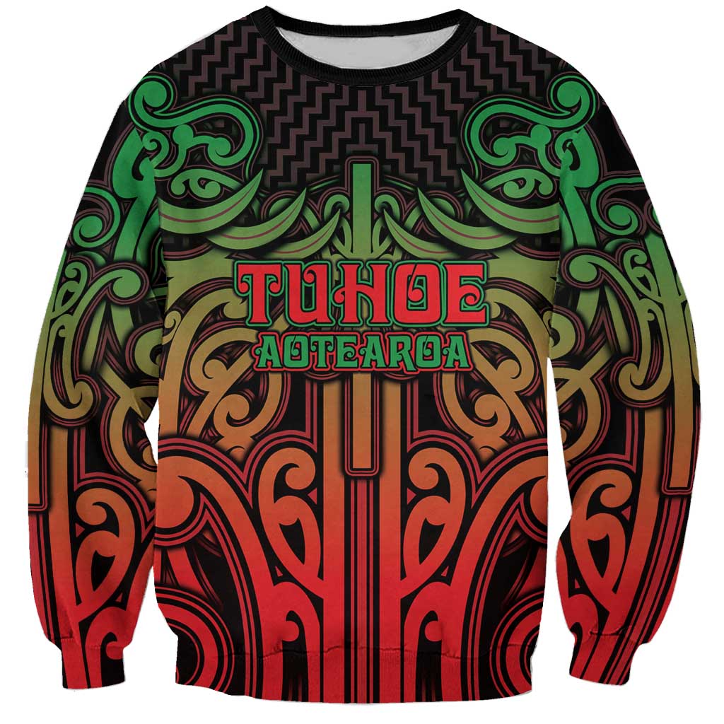 Custom Aotearoa Tuhoe Sweatshirt Maori Tribal Pattern Mix Poutama LT05 Unisex Black - Polynesian Pride