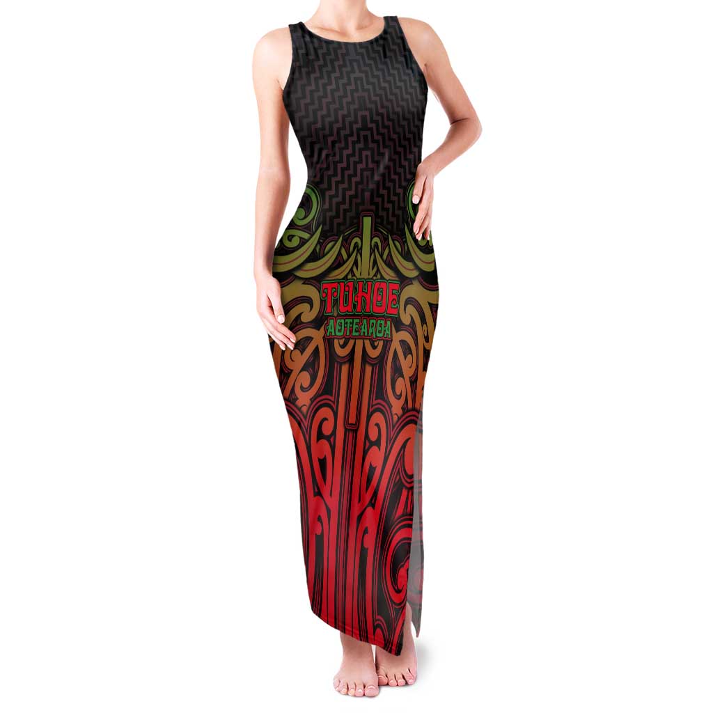 Custom Aotearoa Tuhoe Tank Maxi Dress Maori Tribal Pattern Mix Poutama LT05 Women Black - Polynesian Pride