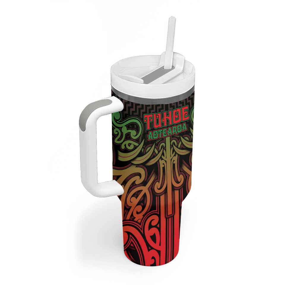 Custom Aotearoa Tuhoe Tumbler With Handle Maori Tribal Pattern Mix Poutama LT05 - Polynesian Pride