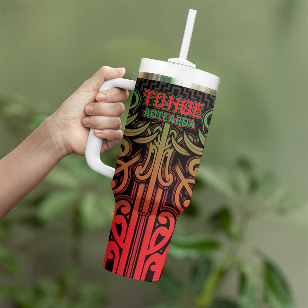 Custom Aotearoa Tuhoe Tumbler With Handle Maori Tribal Pattern Mix Poutama LT05 - Polynesian Pride