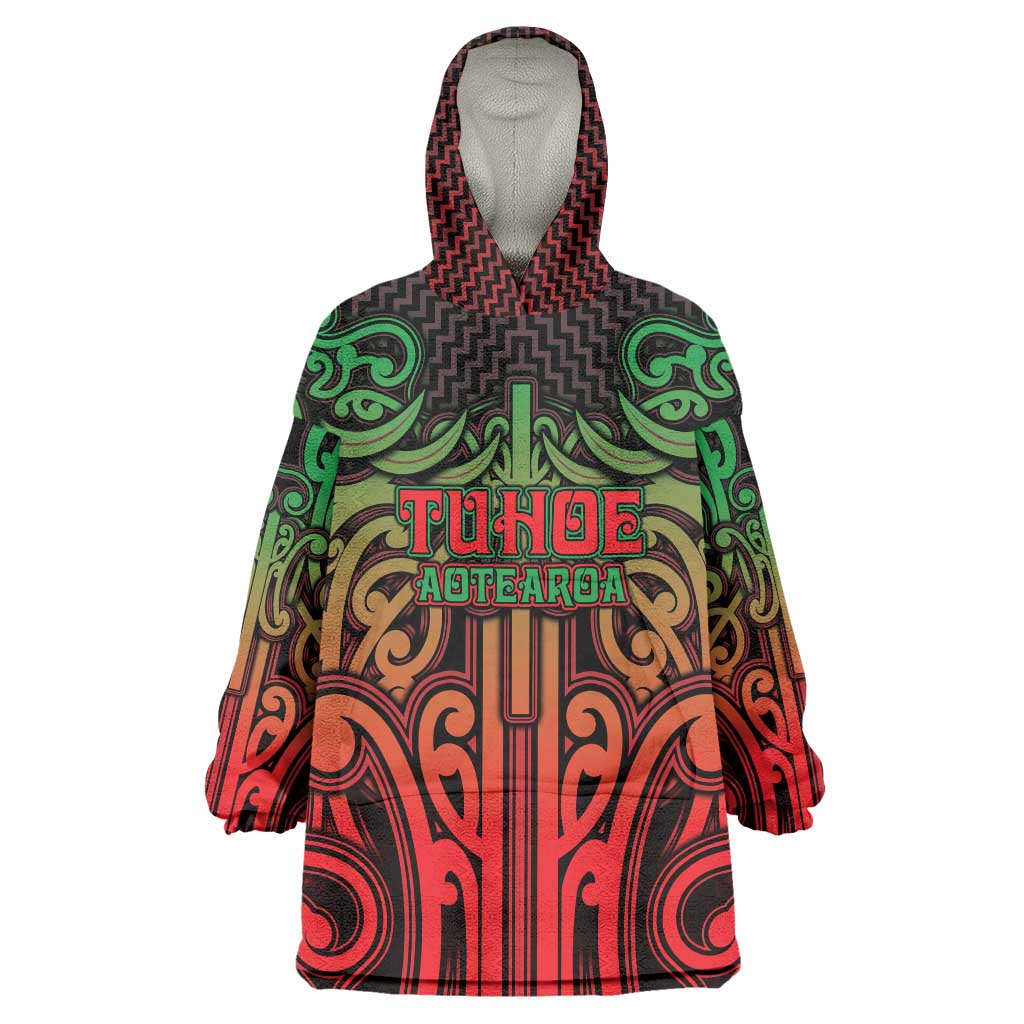 Custom Aotearoa Tuhoe Wearable Blanket Hoodie Maori Tribal Pattern Mix Poutama LT05 One Size Black - Polynesian Pride