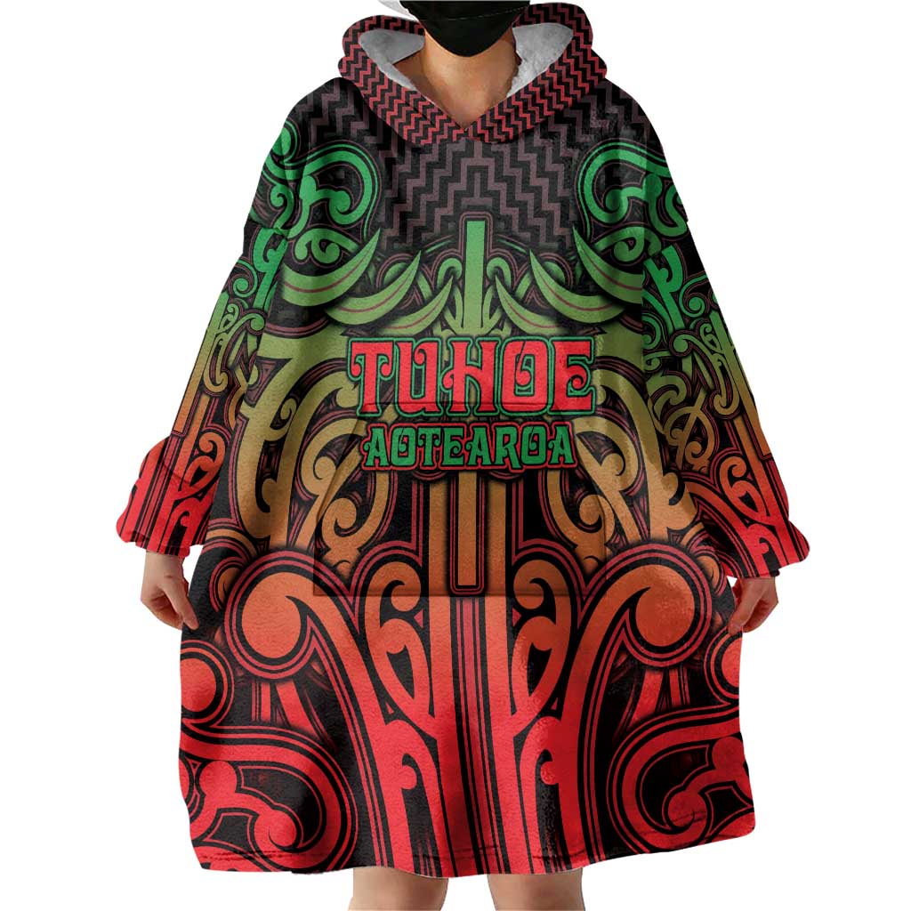 Custom Aotearoa Tuhoe Wearable Blanket Hoodie Maori Tribal Pattern Mix Poutama LT05 - Polynesian Pride