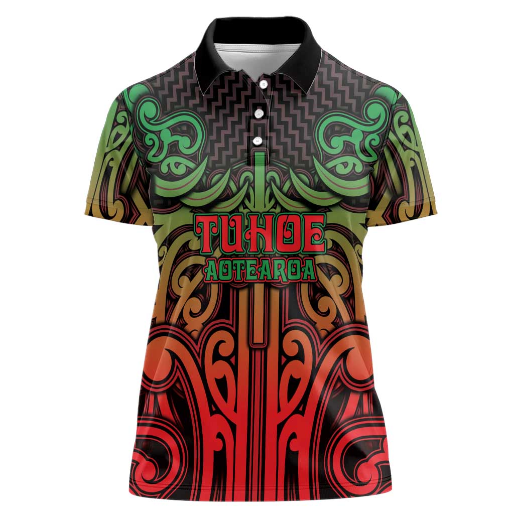 Custom Aotearoa Tuhoe Women Polo Shirt Maori Tribal Pattern Mix Poutama LT05 Female Black - Polynesian Pride