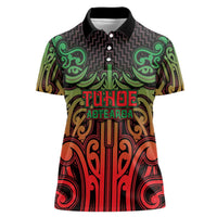 Custom Aotearoa Tuhoe Women Polo Shirt Maori Tribal Pattern Mix Poutama LT05 Female Black - Polynesian Pride