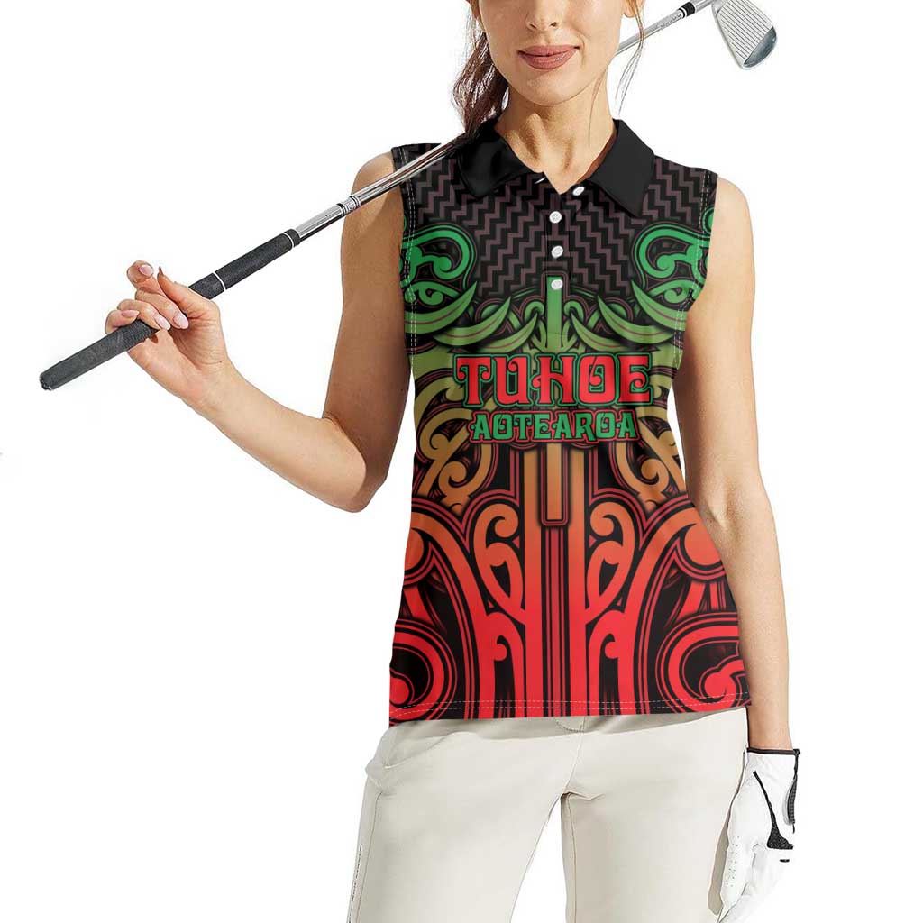 Custom Aotearoa Tuhoe Women Sleeveless Polo Shirt Maori Tribal Pattern Mix Poutama LT05 - Polynesian Pride