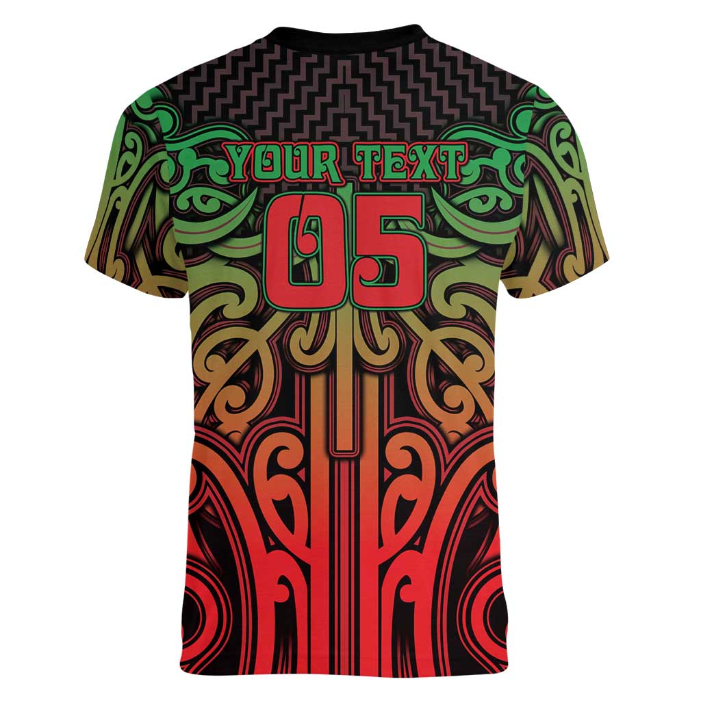 Custom Aotearoa Tuhoe Women V-Neck T-Shirt Maori Tribal Pattern Mix Poutama