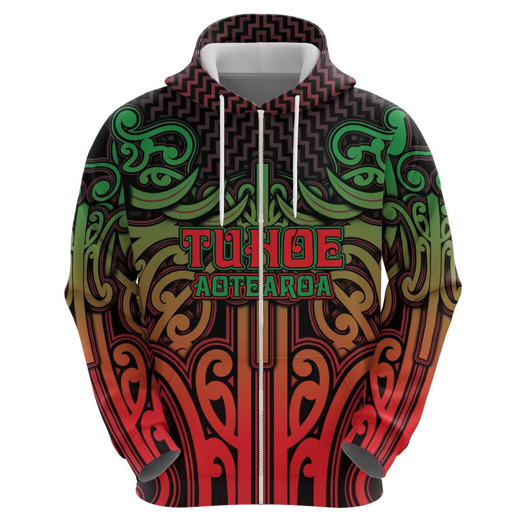 Custom Aotearoa Tuhoe Zip Hoodie Maori Tribal Pattern Mix Poutama LT05 - Polynesian Pride