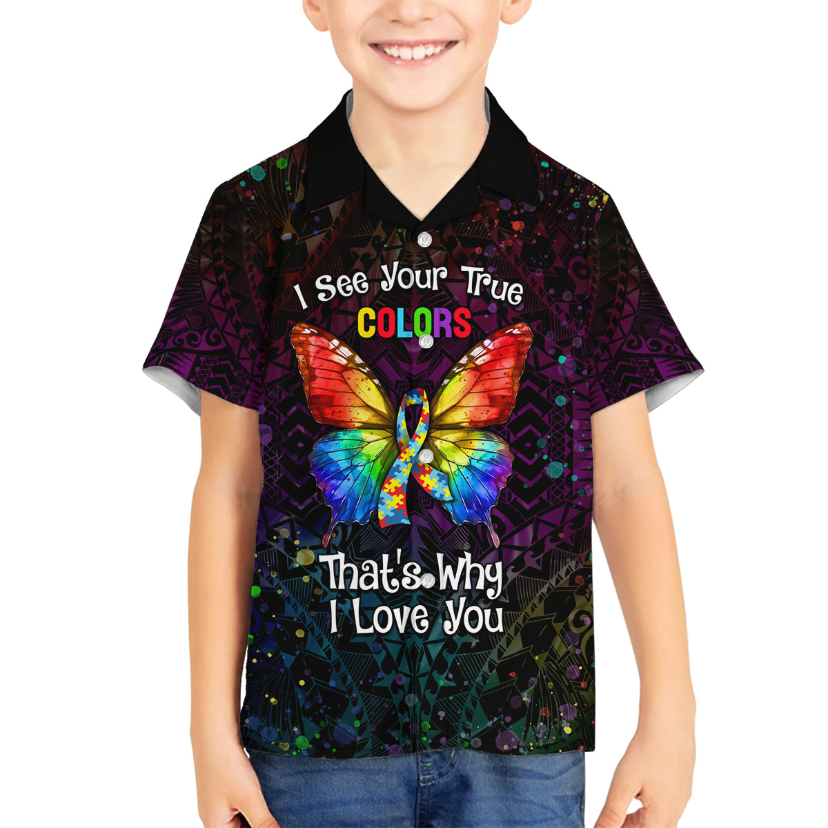 I See Your True Colors Personalised Family Matching Off Shoulder Maxi Dress and Hawaiian Shirt Autism Awareness