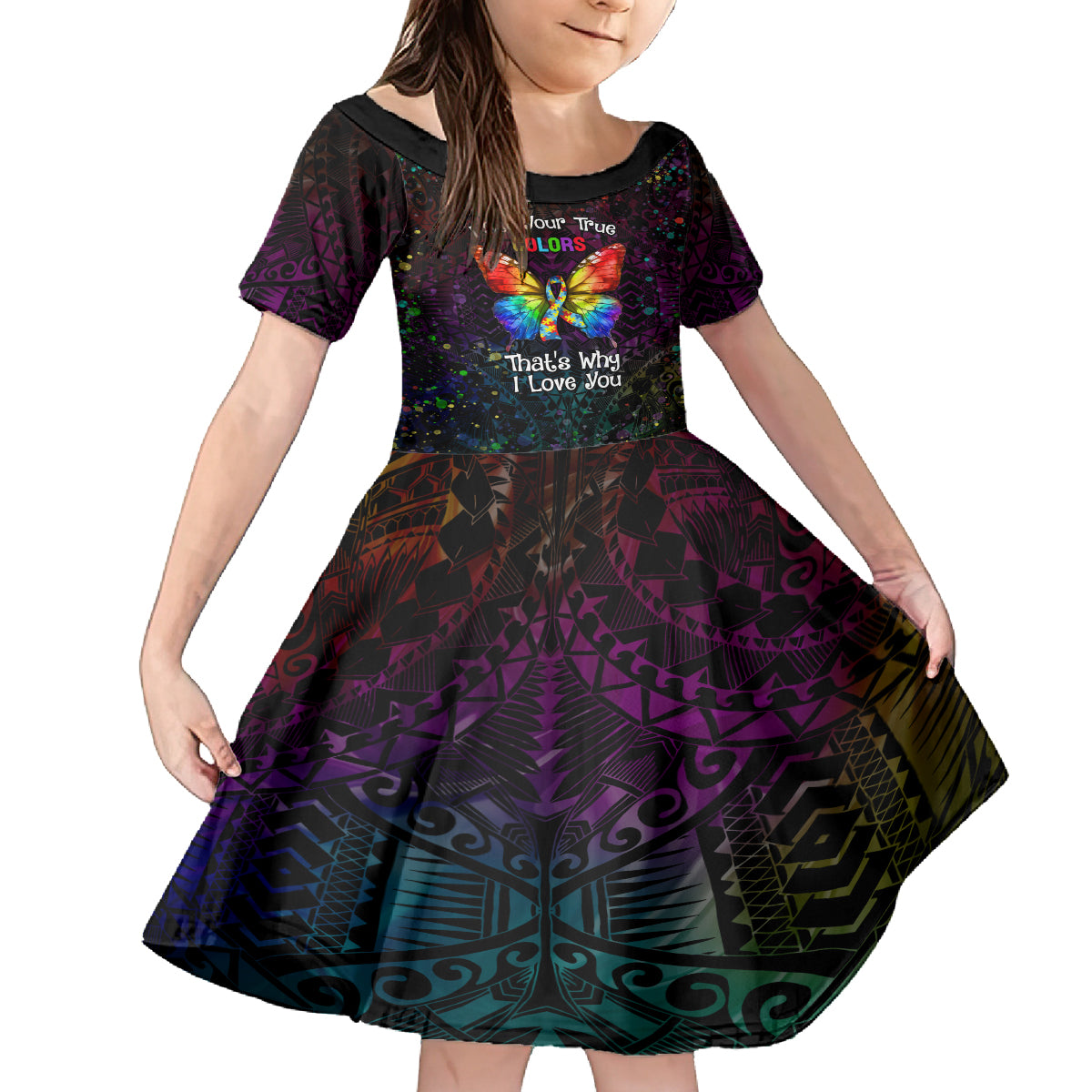 I See Your True Colors Personalised Kid Short Sleeve Dress Autism Awareness
