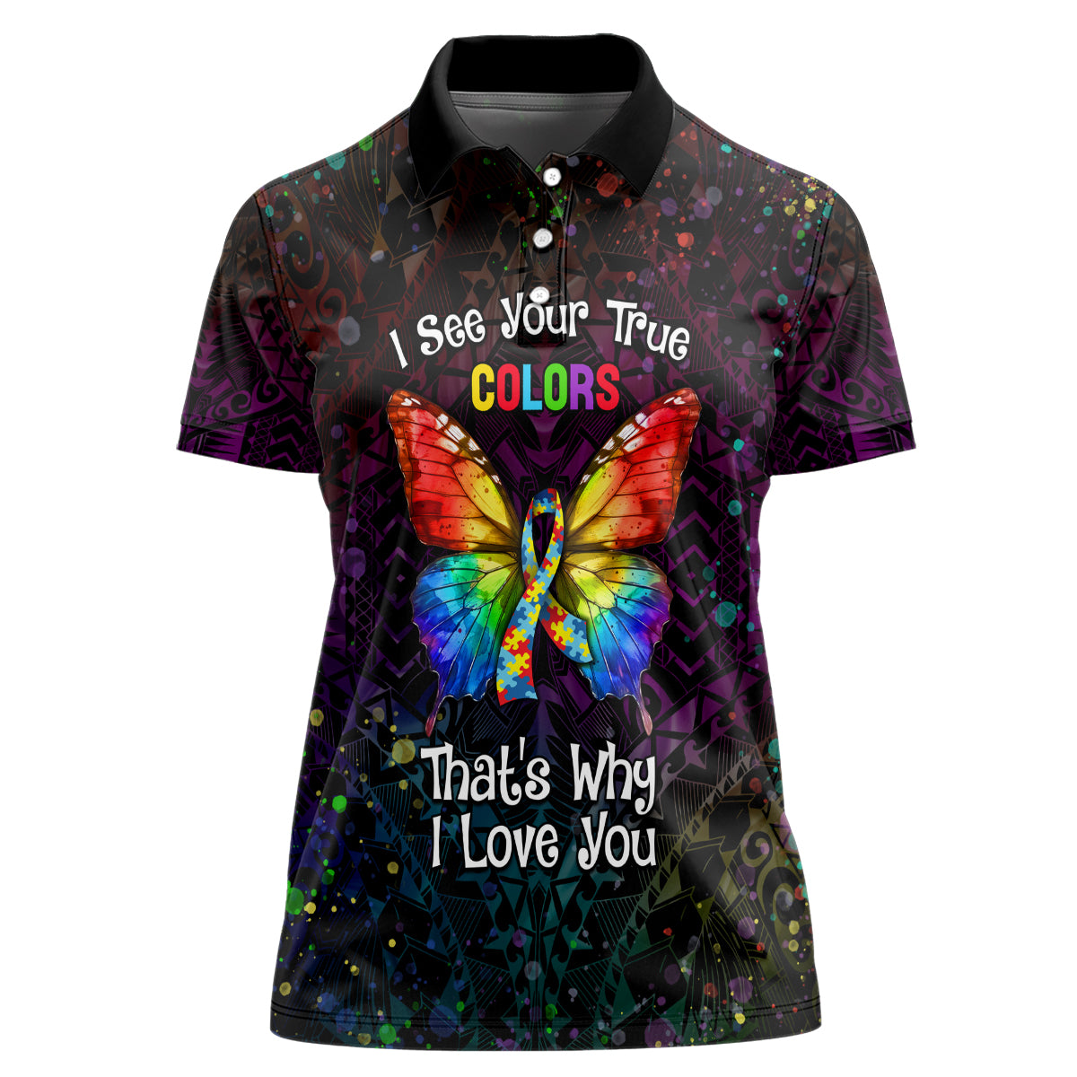 I See Your True Colors Personalised Women Polo Shirt Autism Awareness