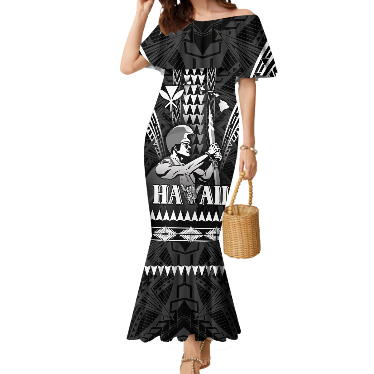 Personalised Hawaii Happy King Kamehameha Day Mermaid Dress Kakau Pattern