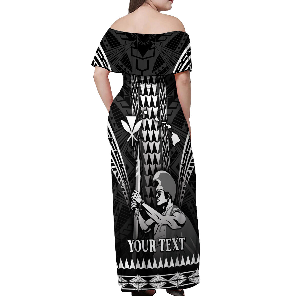 Personalised Hawaii Happy King Kamehameha Day Off Shoulder Maxi Dress Kakau Pattern
