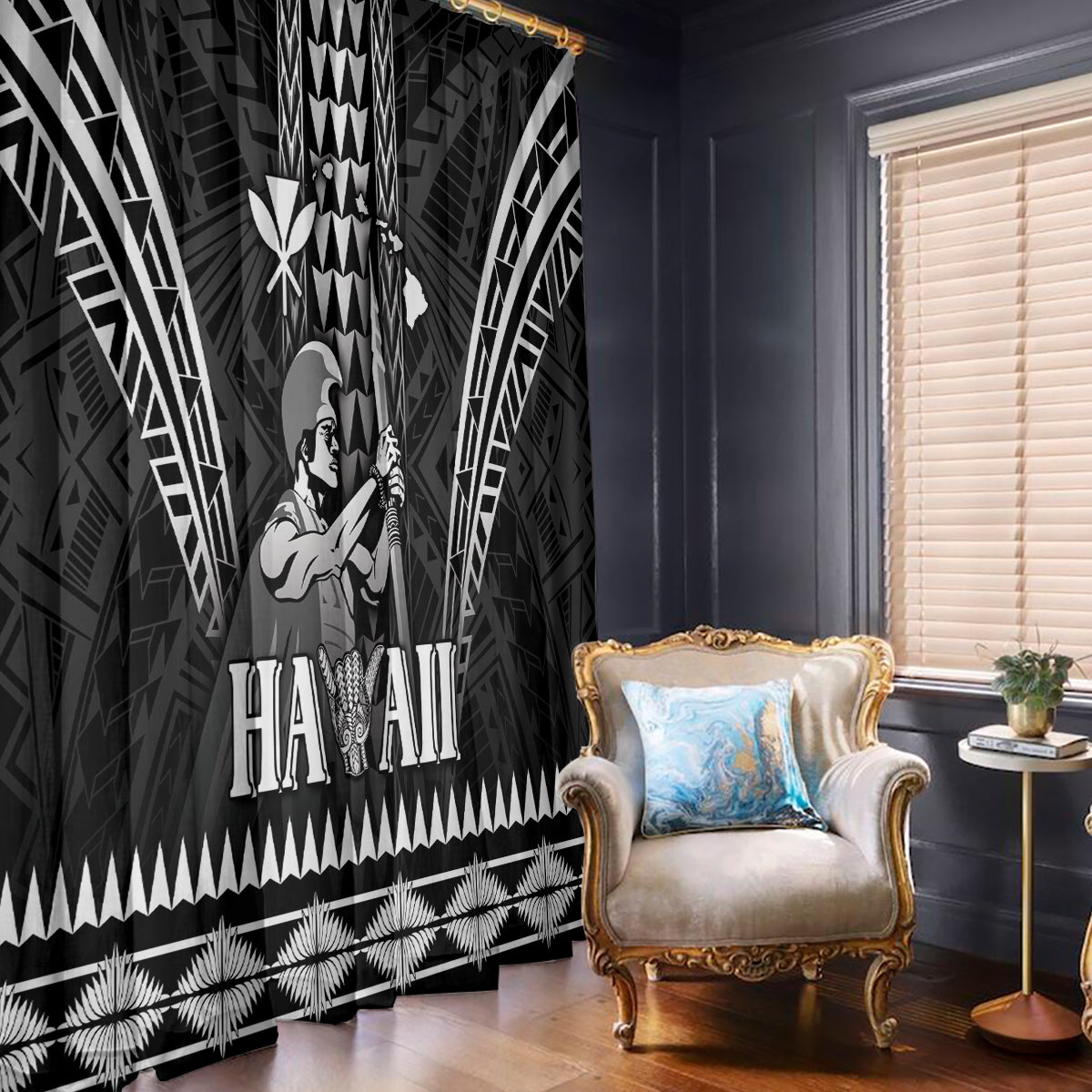 Hawaii Happy King Kamehameha Day Window Curtain Kakau Pattern