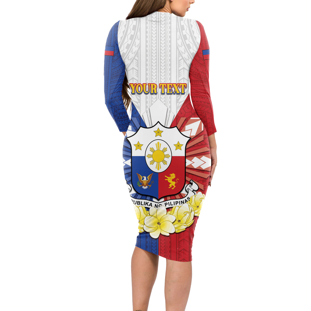 Personalised Philippines Independence Day Long Sleeve Bodycon Dress Maligayang Araw ng Kalayaan Filipino Carabao