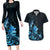 Matariki New Zealand Couples Matching Long Sleeve Bodycon Dress and Hawaiian Shirt Maori Pattern Blue Galaxy