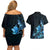 Matariki New Zealand Couples Matching Off Shoulder Short Dress and Hawaiian Shirt Maori Pattern Blue Galaxy