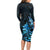 Matariki New Zealand Long Sleeve Bodycon Dress Maori Pattern Blue Galaxy