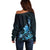 Matariki New Zealand Off Shoulder Sweater Maori Pattern Blue Galaxy