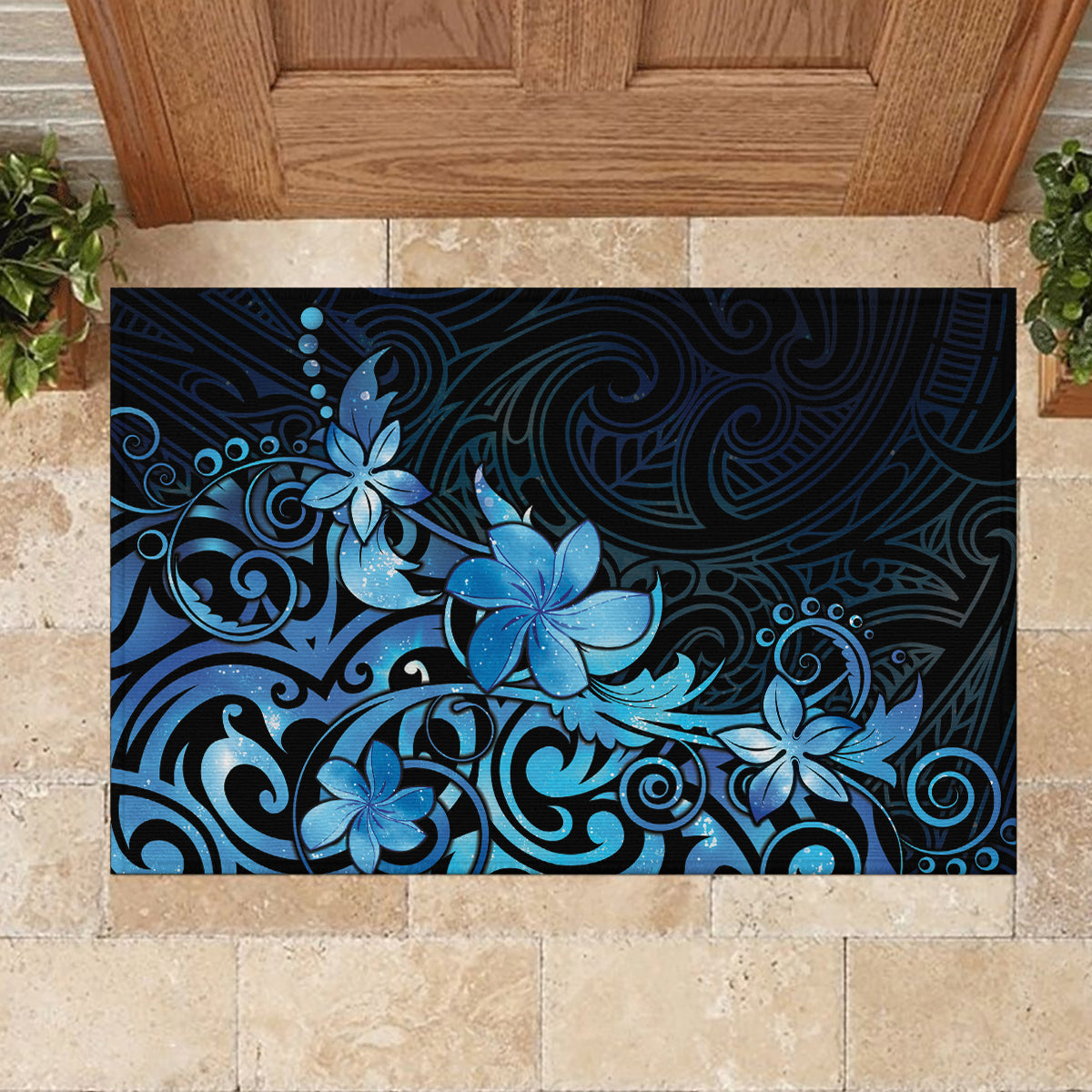 Matariki New Zealand Rubber Doormat Maori Pattern Blue Galaxy