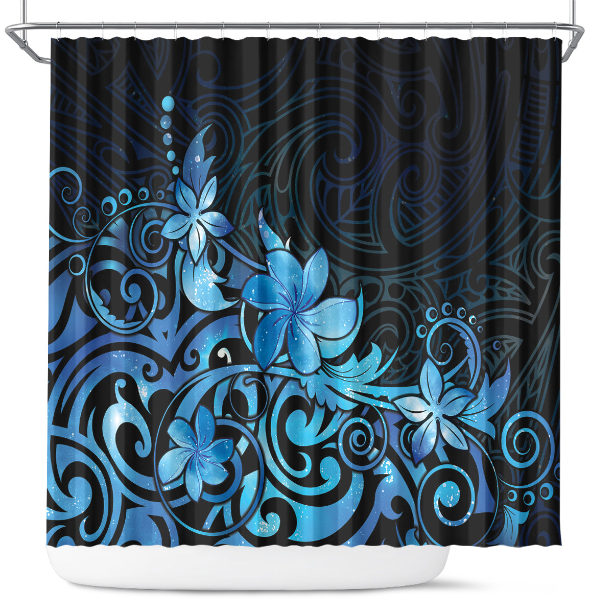 Matariki New Zealand Shower Curtain Maori Pattern Blue Galaxy