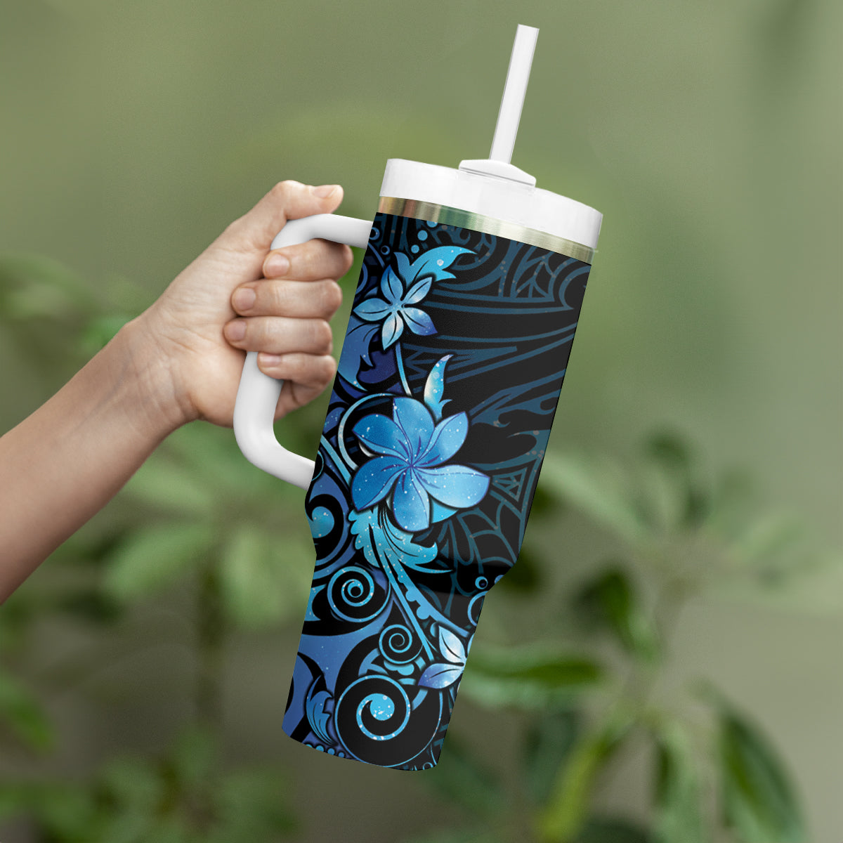 Matariki New Zealand Tumbler With Handle Maori Pattern Blue Galaxy