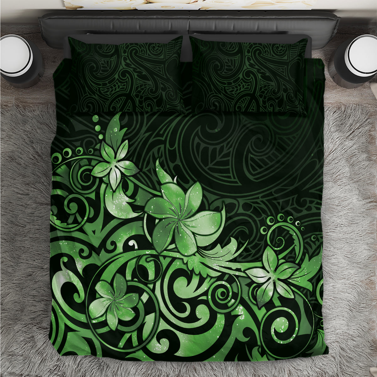 Matariki New Zealand Bedding Set Maori Pattern Green Galaxy