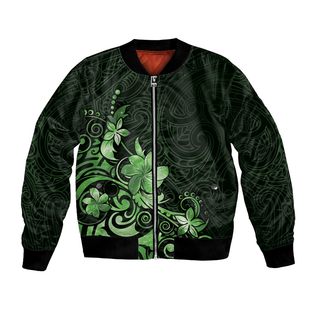 Matariki New Zealand Bomber Jacket Maori Pattern Green Galaxy