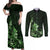 Matariki New Zealand Couples Matching Off Shoulder Maxi Dress and Long Sleeve Button Shirt Maori Pattern Green Galaxy