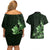 Matariki New Zealand Couples Matching Off Shoulder Short Dress and Hawaiian Shirt Maori Pattern Green Galaxy