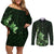 Matariki New Zealand Couples Matching Off Shoulder Short Dress and Long Sleeve Button Shirt Maori Pattern Green Galaxy