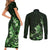 Matariki New Zealand Couples Matching Short Sleeve Bodycon Dress and Long Sleeve Button Shirt Maori Pattern Green Galaxy