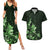 Matariki New Zealand Couples Matching Summer Maxi Dress and Hawaiian Shirt Maori Pattern Green Galaxy