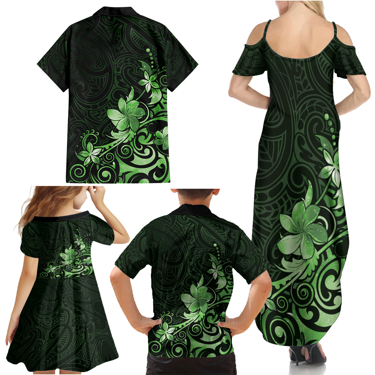 Matariki New Zealand Family Matching Summer Maxi Dress and Hawaiian Shirt Maori Pattern Green Galaxy